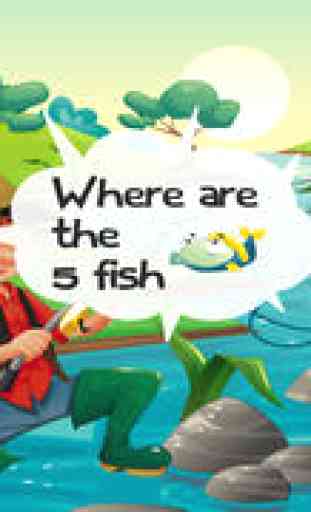 Jeu pour les tout-petits 2-5 ans sur la pêche: Jeux, puzzles et des énigmes de la maternelle, école maternelle ou l'école maternelle. Apprendre avec la mer, l'eau, poissons, canne à pêche pêcheur et 3