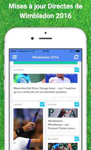 Livescore pour Wimbledon 2016 - Résultats et Actualités App 1
