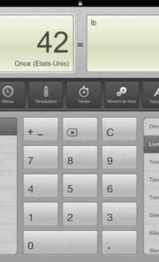 Convertisseur d'unités métriques et de devises pour iPad 4