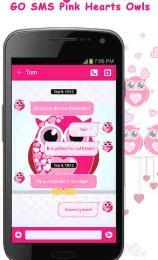 Pink Hearts Owls GO SMS Theme 1