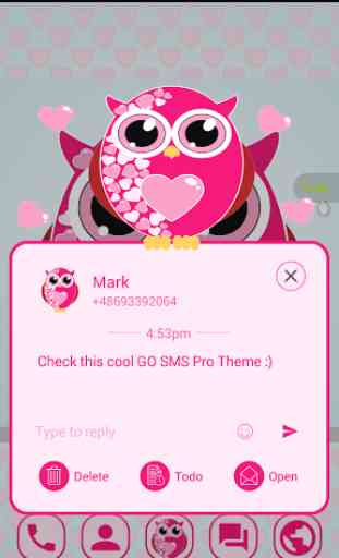 Pink Hearts Owls GO SMS Theme 4
