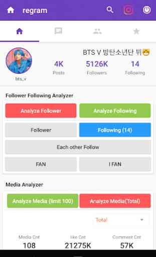 follower analyser for Instagram - InSSa Analyzer 1