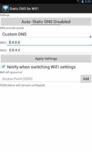 Static DNS for WiFi 1
