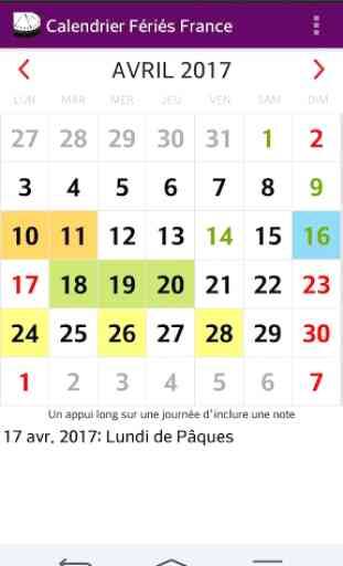 Calendrier 2017 France 1