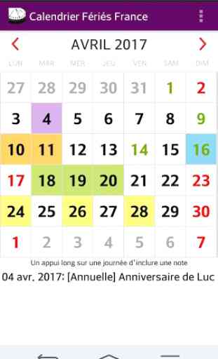 Calendrier 2017 France 4