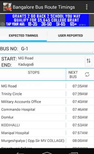 Bangalore Bus Route Timings 2