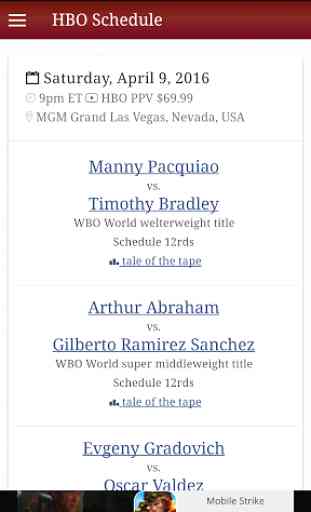 Boxing Schedule by FightNights 3
