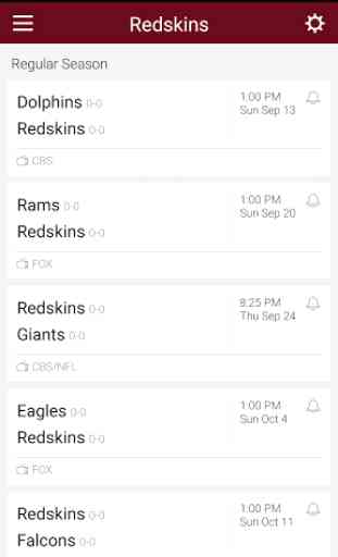 Football Schedule for Redskins 3