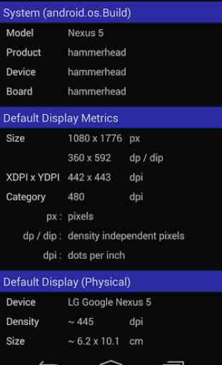 Screen Size / DPI and Dev Info 1