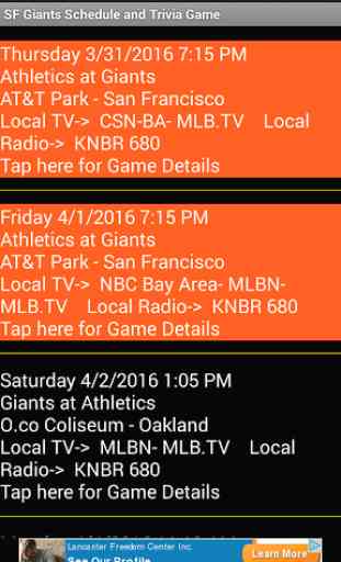 Schedule for SF Giants fans 3
