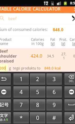Table Calorie Calculator kcal! 4