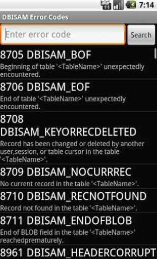 DBISAM Error Codes 1