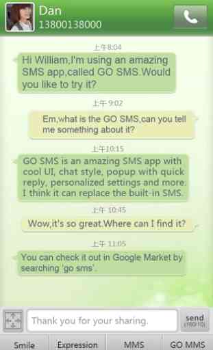 GO SMS Pro simple green theme 2