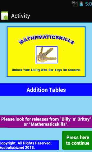 Addition Tables Free 1