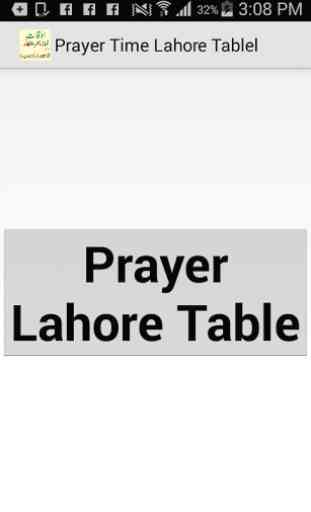 Prayer Time Lahore Table 1