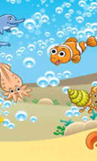 Jeu pour les enfants de 2-5 ans sur les poissons de la mer: Apprendre à compter les numéros 1-10 de la maternelle, école maternelle ou l'école maternelle avec la mer, l'eau, la tortue, l'anguille, la palourde et le crabe 2