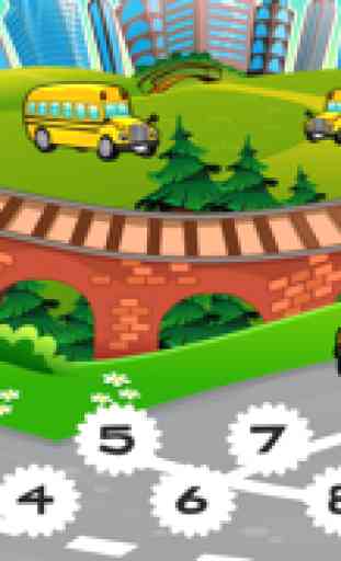 123 jeux pour les enfants de 2-5 ans sur les véhicules de la ville: Apprendre à compter les numéros 1-10 de voiture, voiture de course, autobus, camion, avion, rue. Pour la maternelle, école maternelle ou l'école maternelle 3