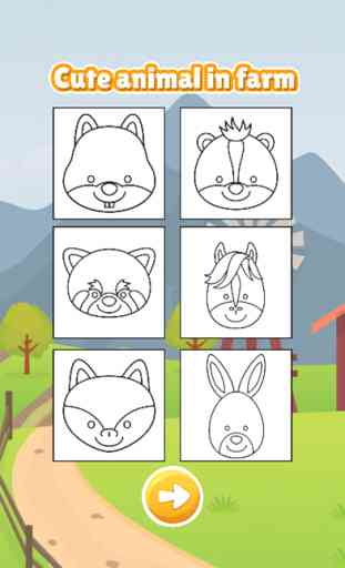 Cute animal in farm coloring book games for kids 2