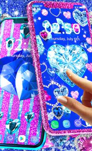 Blue hearts crystal diamonds live wallpaper 1
