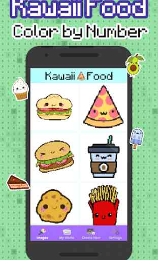 Kawaii Food pixel art - Couleur par numéro food 1
