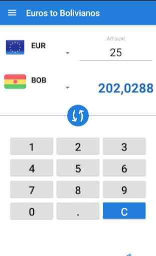 Euro en Boliviano / EUR vers BOB 1