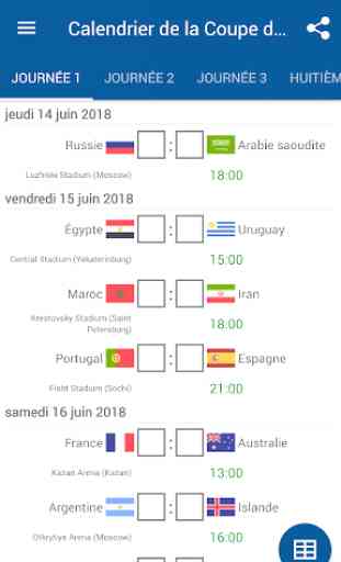 Calendrier de la Coupe du monde 2018 Russie 1