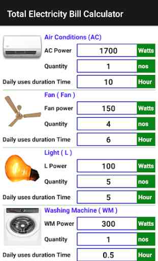 Electricity Cost, Units and Bill Calculator 2