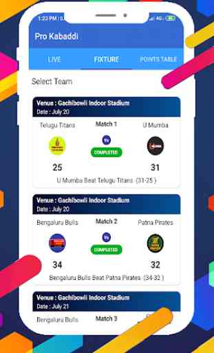 Live 2020 Pro kabaddi Match Score Schedule points 3