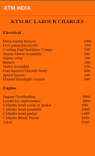 Service costs KTM Duke and RC (200/390). 3