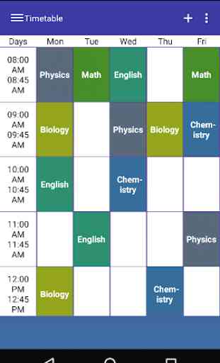 Timetable for student 2