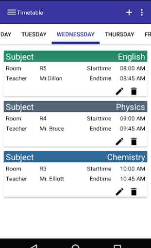 Timetable for student 4