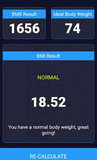 BMI, BMR & Ideal Weight Calulator 4