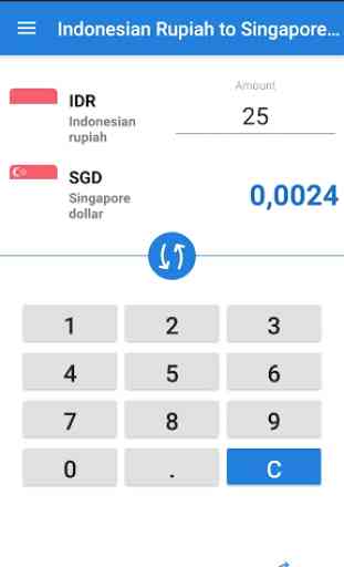 Indonesian rupiah to Singapore dollar / IDR to SGD 1