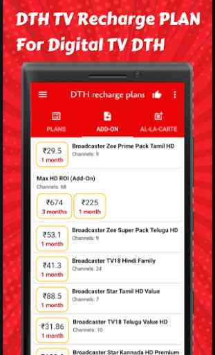 DTH Recharge plan for Digital TV channels 1