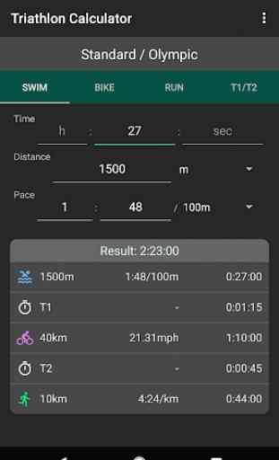 Triathlon Calculator: Pace for Swim/Bike/Run 2
