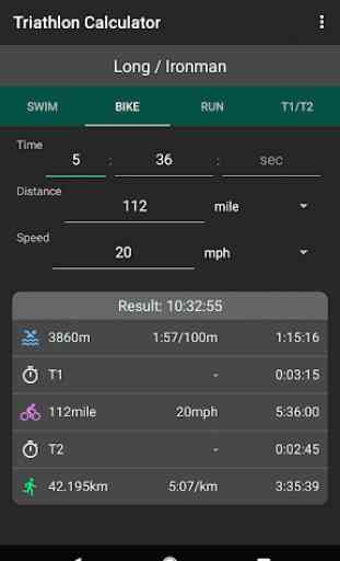 Triathlon Calculator: Pace for Swim/Bike/Run 3