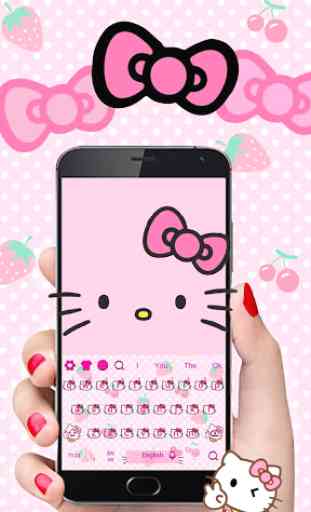 Pink Cute Kitty Bowknot Cartoon keyboard Theme 2