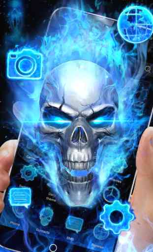 Lanceur de thème 3D Crâne de feu bleu 1