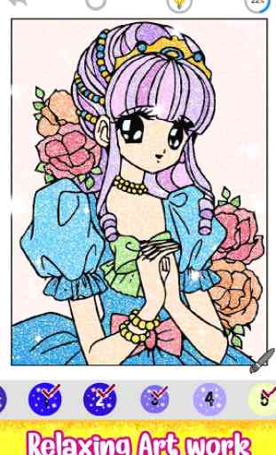 Anime Princess Color by Number: Glitter Paint Book 4