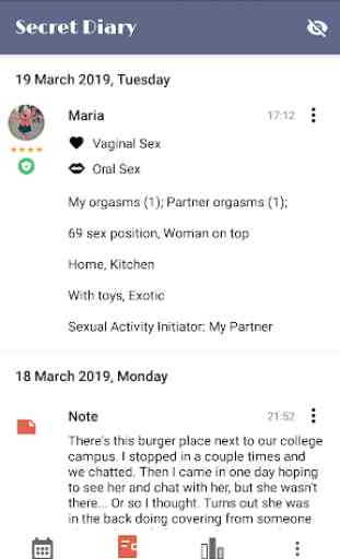 Journal de sexe, traqueur de sexe 2