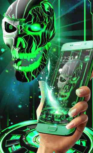 Neon Green tech Skull 3D Theme 1