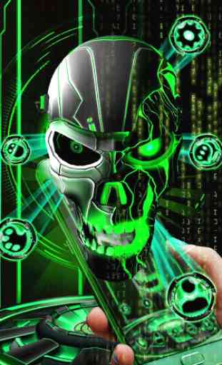 Neon Green tech Skull 3D Theme 3