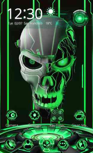 Neon Green tech Skull 3D Theme 4