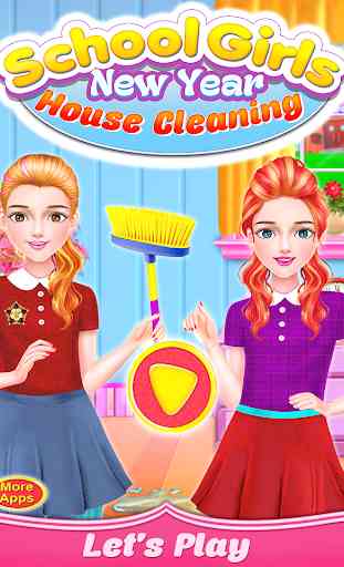 Nettoyage de maison de nouvelle année de filles d' 1