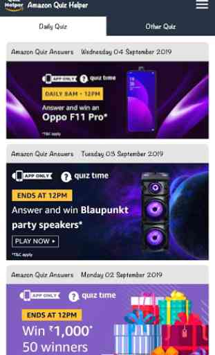 Quiz Helper: Answers & winners of Daily Quiz time 1