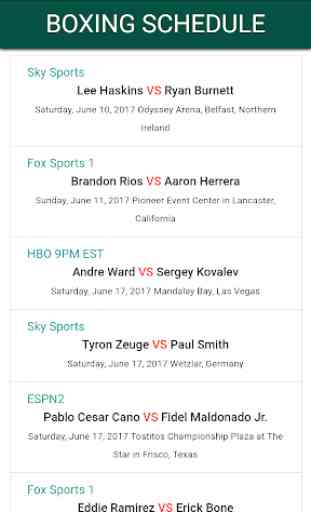 Boxing Schedule 2