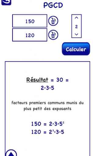 Calcul PPCM PGCD Facteurs premiers mathématique 2