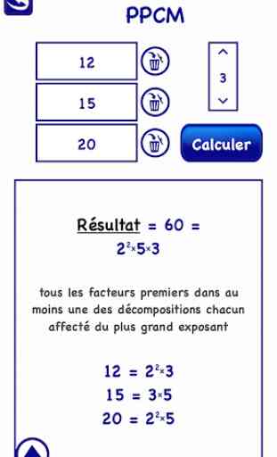 Calcul PPCM PGCD Facteurs premiers mathématique 3