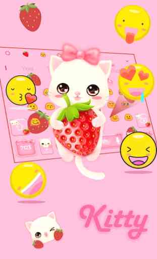 Strawberry Kitty Cartoon Keyboard Theme 3