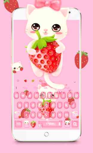 Strawberry Kitty Cartoon Keyboard Theme 4